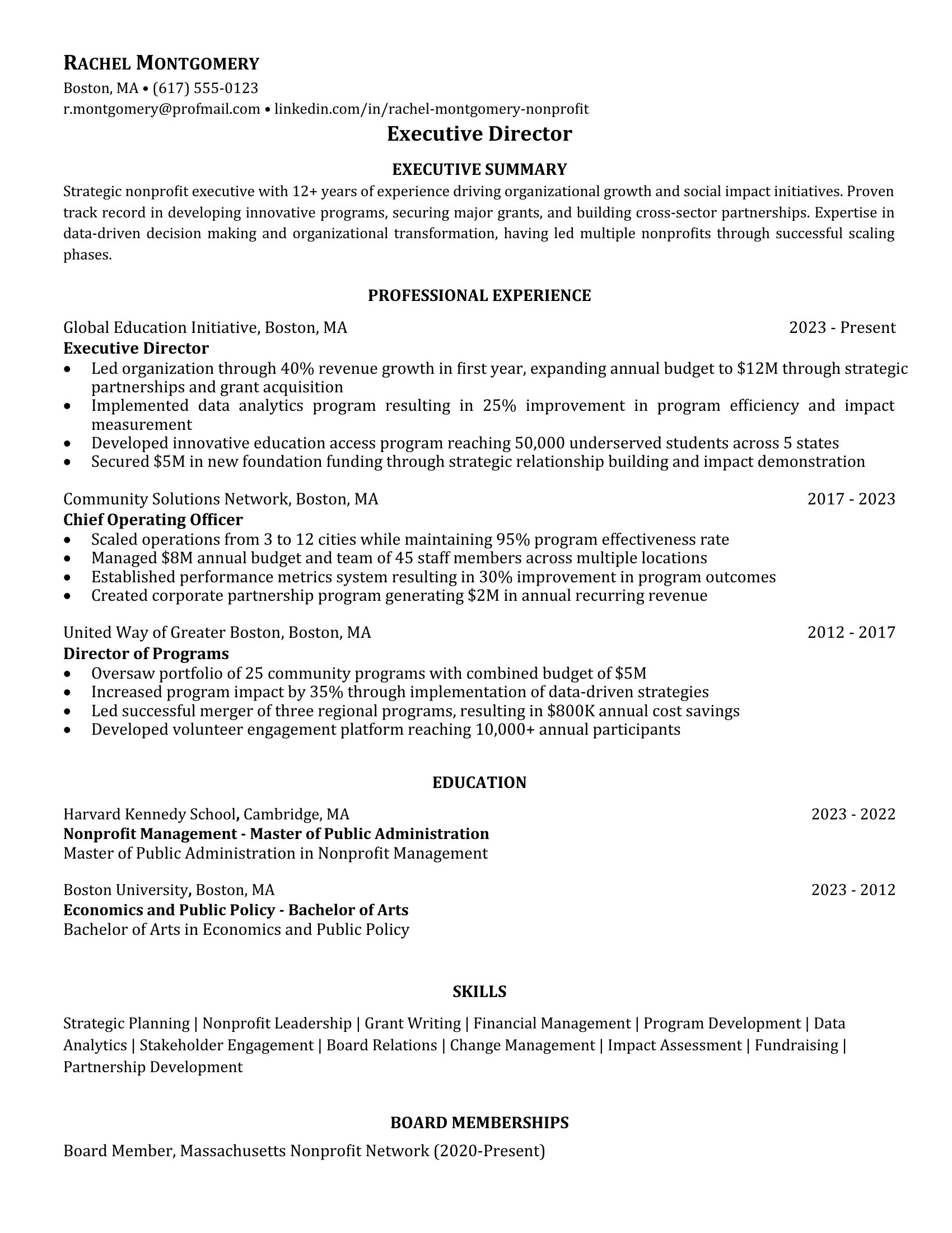 Nonprofit Executive in Non Profit Resume Examples & Tips for 2025 ...